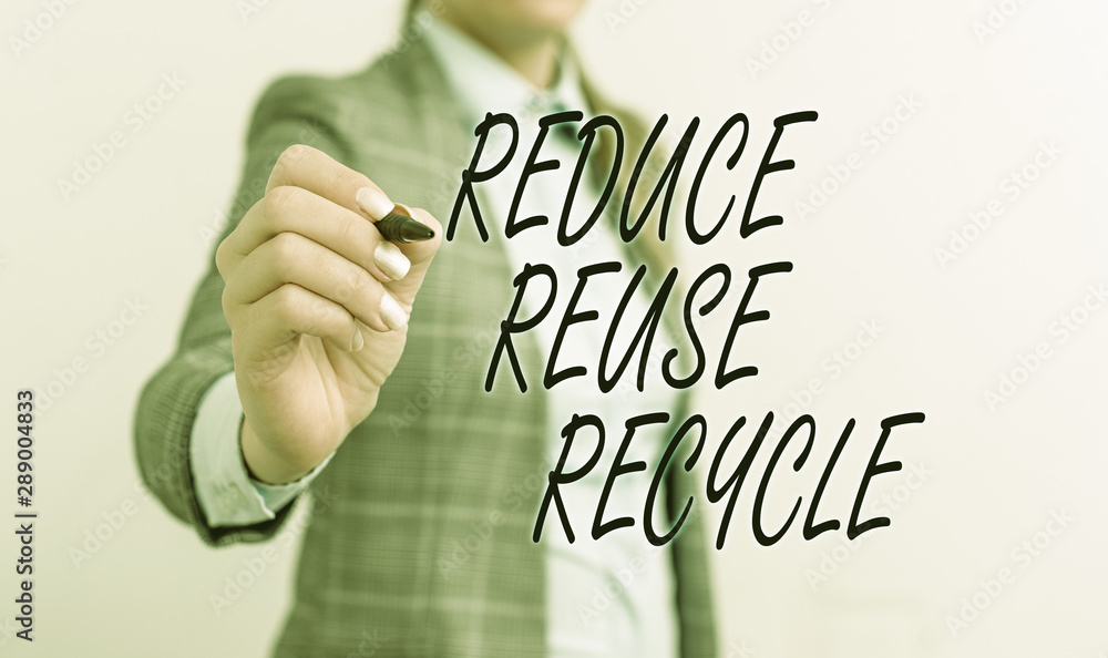 Poster conceptual hand writing showing reduce reuse recycle. concept meaning environmentallyresponsible con