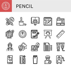 Set of pencil icons such as Pen, Creative design, Brush, Creative, Sketchbook, Register, Office, Pencil, Writing, Painting palette, Ruler, Architect, Creativity, Architecture , pencil