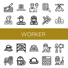 Set of worker icons such as Trowel, Maid, Hat, Delivery boy, Delivery man, Policewoman, Maintenance, Draft, Manufacturer, Bumblebee, Construction site, Warehouse, Engineer , worker
