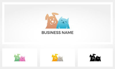 Cat And Dog Stand Together Logo