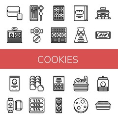 Set of cookies icons such as Bread, Bakery, Churros, Candy, Cookies, Chocolate chip, Cookie jar , cookies