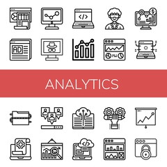 Set of analytics icons such as Dashboard, Seo and web, Data, Webpage, Development, Combination chart, Researcher, Web analytics, Analytics, Viral, Digital, Programming ,
