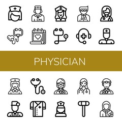Set of physician icons such as Nurse, Stethoscope, Medical appointment, Doctor, Medical support, Surgeon, Reflex hammer, Pharmacist , physician