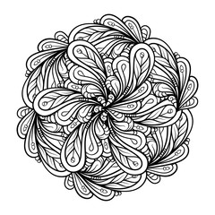 Vector abstract black and white ethnic floral mandala motif.
