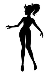 Young beautiful woman silhouette. Vector cut template.