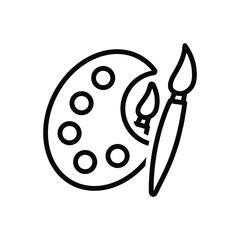 Black line icon for artist paint palette 