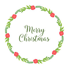 Design element of card merry christmas with decorative of green leafy flower frame. Vector