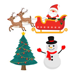 Set of hand drawn Christmas design elements with cute cartoon.