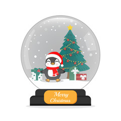 Cute penguin in a snow globe for Merry Christmas.