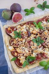 healthy home made tart with figs, herbs and cheese