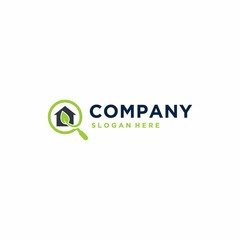 Eco home logo with magnifying glass modern design template
