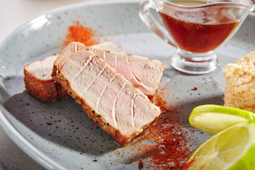 Medium rare ahi tuna steak