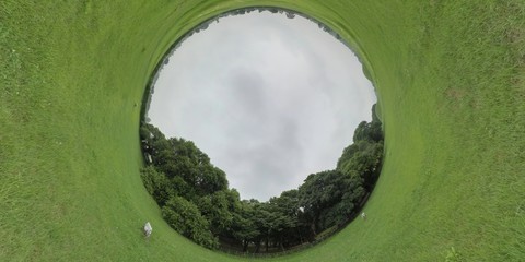 Gyeongju, South Korea 27 August 2019: Little planet 360 panorama_Arboretum and Forest_World...
