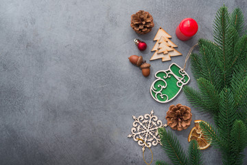 Christmas decor toys in the form of mitt and fir tree branch