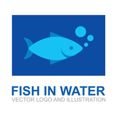 Fish in water. Fish in underwater world vector illustration. Fish simple symbol and logotype. Part of set.