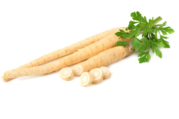 fresh parsley root isolated on white background