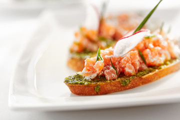 Italian Appetizer Bruschetta with Salmon