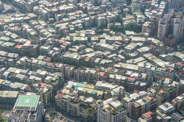Fototapeta na wymiar Aerial top down view high altitude of building downtown at Taipei