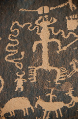Closeup of petroglyphs with anthropomorphic figures, Newspaper Rock, Utah 