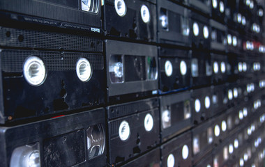 background from old cassettes. film magazine put together a background of old film cassettes