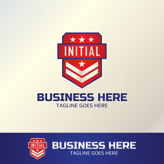 Military Army Logo Template for Business, Company, Association, Club, Organization. Red Blue Silver Shield