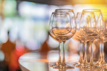 Champagne Glasses Wine Set in Night Club Bar