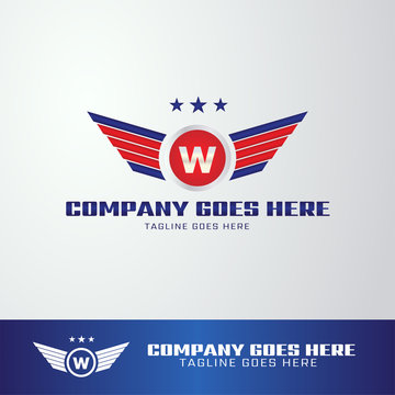 Military Army Logo Template with wings and 3 star icon for Business, Company, Association, Club, Organization. Red Blue Wing