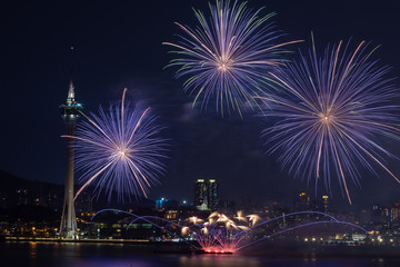 Naklejka premium Macau, China 7th September 2019. 30th Macao International Fireworks Display Contest, Philippines Team - Platinum Fireworks, Inc.