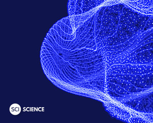 Array with dynamic particles. 3D molecular object for medicine, science, technology, chemistry and biology. Vector illustration.