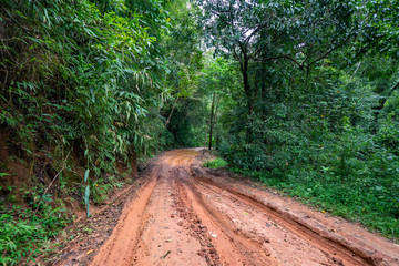 road wet muddy of backcountry countryside in rainy day © CasanoWa Stutio