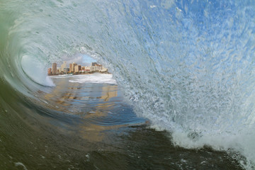point of view inside a crashing wave