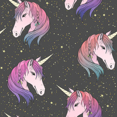 seamless pattern with unicorns and stars