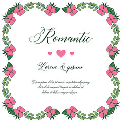 Greeting card romantic with vintage pink flower frame background. Vector