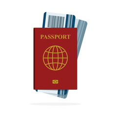Passport and tickets vector illustration. Air travel concept. Part of set.