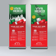 Happy Mexico independence day roll up banner set