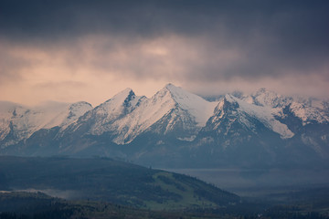 Fototapeta na wymiar Panorama of the Tatra Mountains from the Litwinka peak, Malopolskie, Poland
