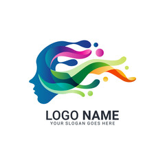 people head logo. human face illustration. mind creative logo