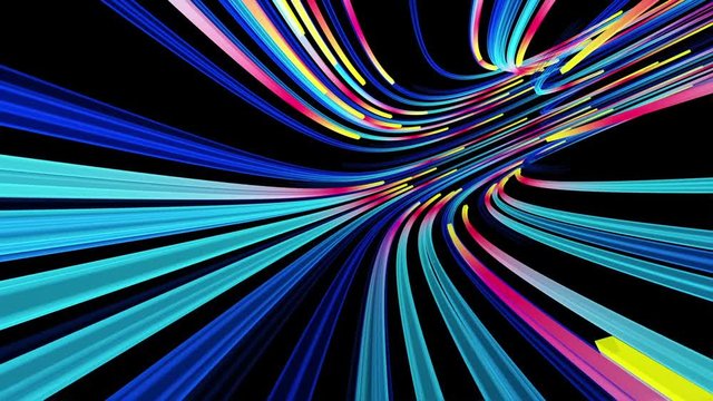 flow of neon lines in a tunnel, seamless looping