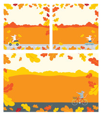 Vector illustration decorated with autumn oak leaves with cute rat without text.