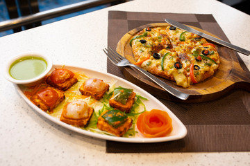 Indian Starter Dish Paneer Tikka Kabab or Paneer Cubes With Capsicum Pizza