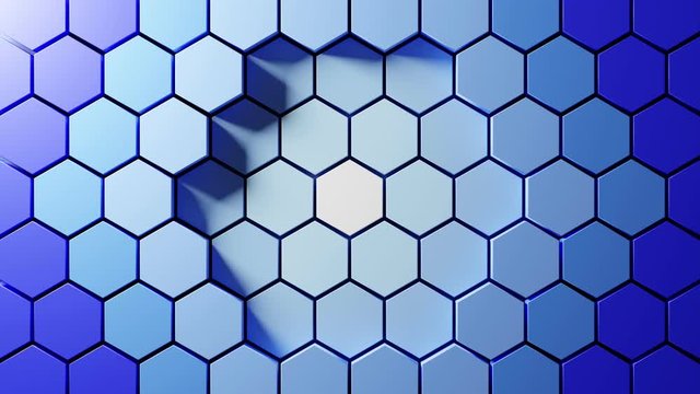 Ultra High Definition Resolution three dimensional computer generated animation of abtract gradient blue hexagon background, thirty frame per second