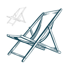 Beach chair hand drawn vector illustration. Deck chair side view sketch drawing. Part of set.