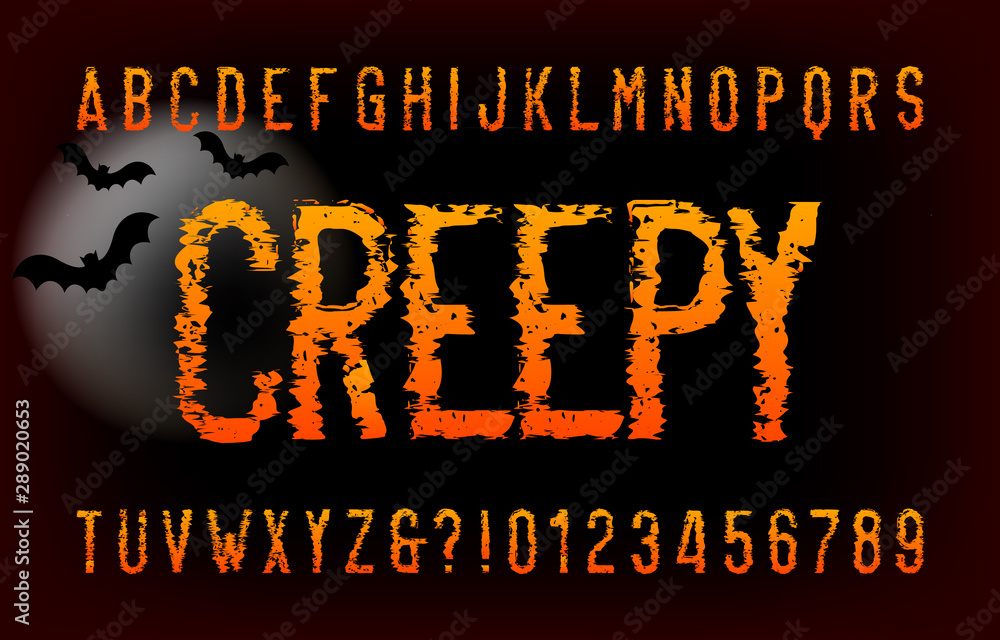 Fototapete creepy alphabet font. messy letters and number. vector typography for your headers or any typography