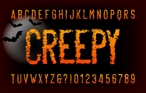 Creepy alphabet font. Messy letters and number. Vector typography for your headers or any typography design.