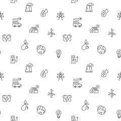 Seamless pattern energy and ecology icon on white background. Included the icons as solar panels, bulb, green energy, wind turbine, battery And Other Elements.