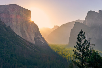 Yosemite National Park Valley at sunrise landscape from Tunnel View. California, USA.