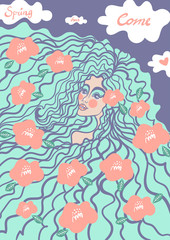 Fototapeta na wymiar girl with flowers in her hair, spring concept