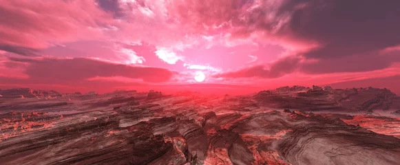 Fototapete Rosa Fremde Landschaft. Marsoberfläche, Panorama des Mars.