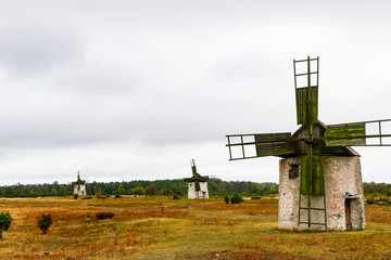 Vamlingbo, Gotland, Sweden Windmills on a field.