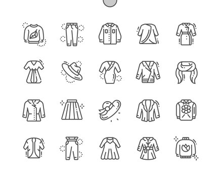 Spring clothes Well-crafted Pixel Perfect Vector Thin Line Icons 30 2x Grid for Web Graphics and Apps. Simple Minimal Pictogram